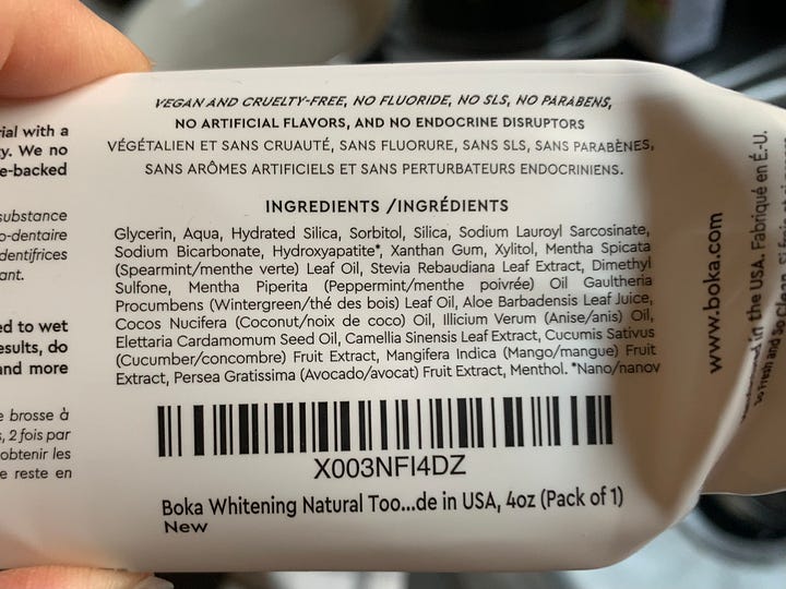 photos of different toothpaste ingredient labels