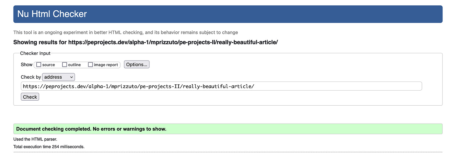 A HTML validator with a "no errors" message"