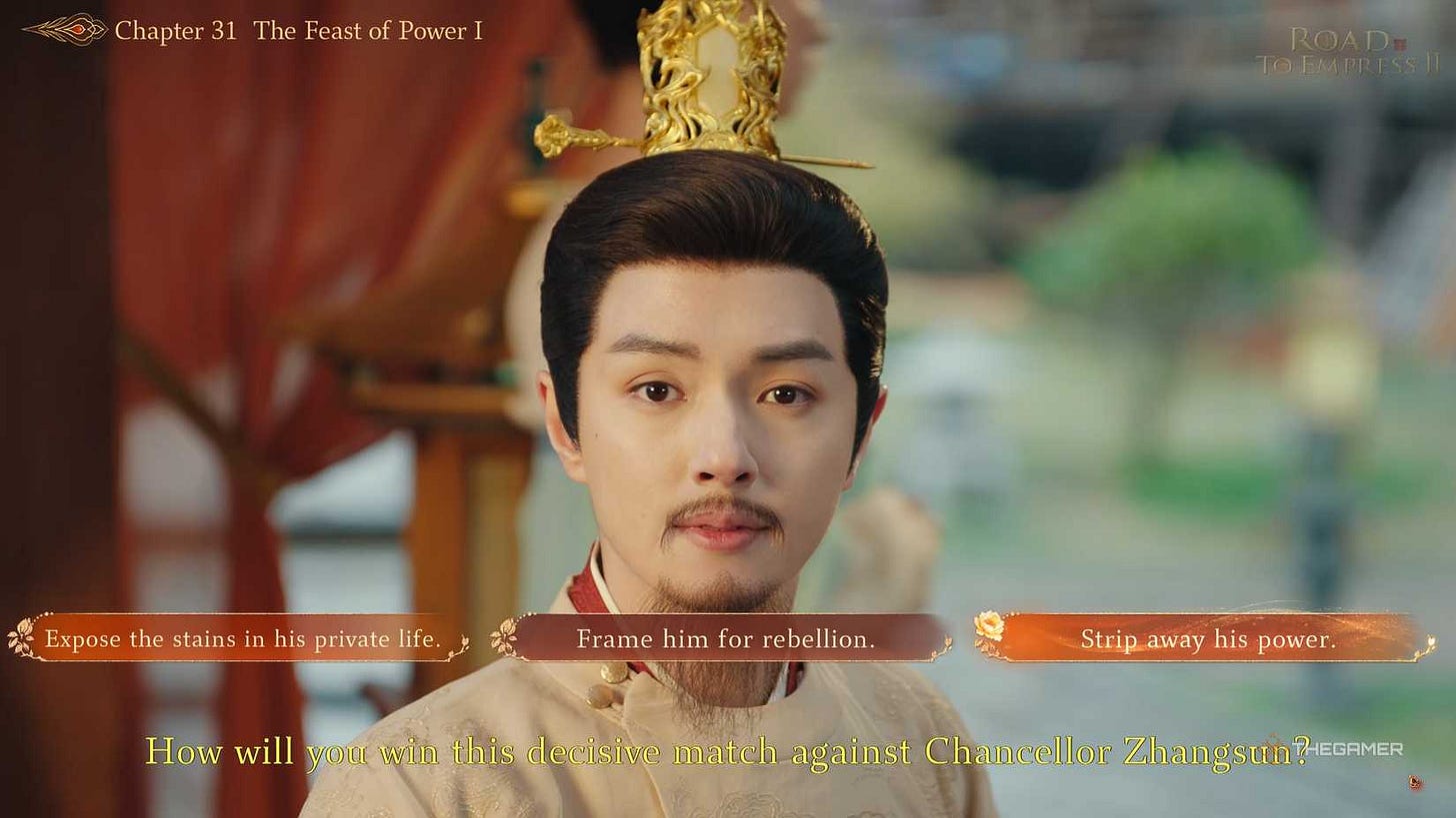 Choosing what to do about Chancellor Zhangsun in The Feast of Power in Road to Empress 2.
