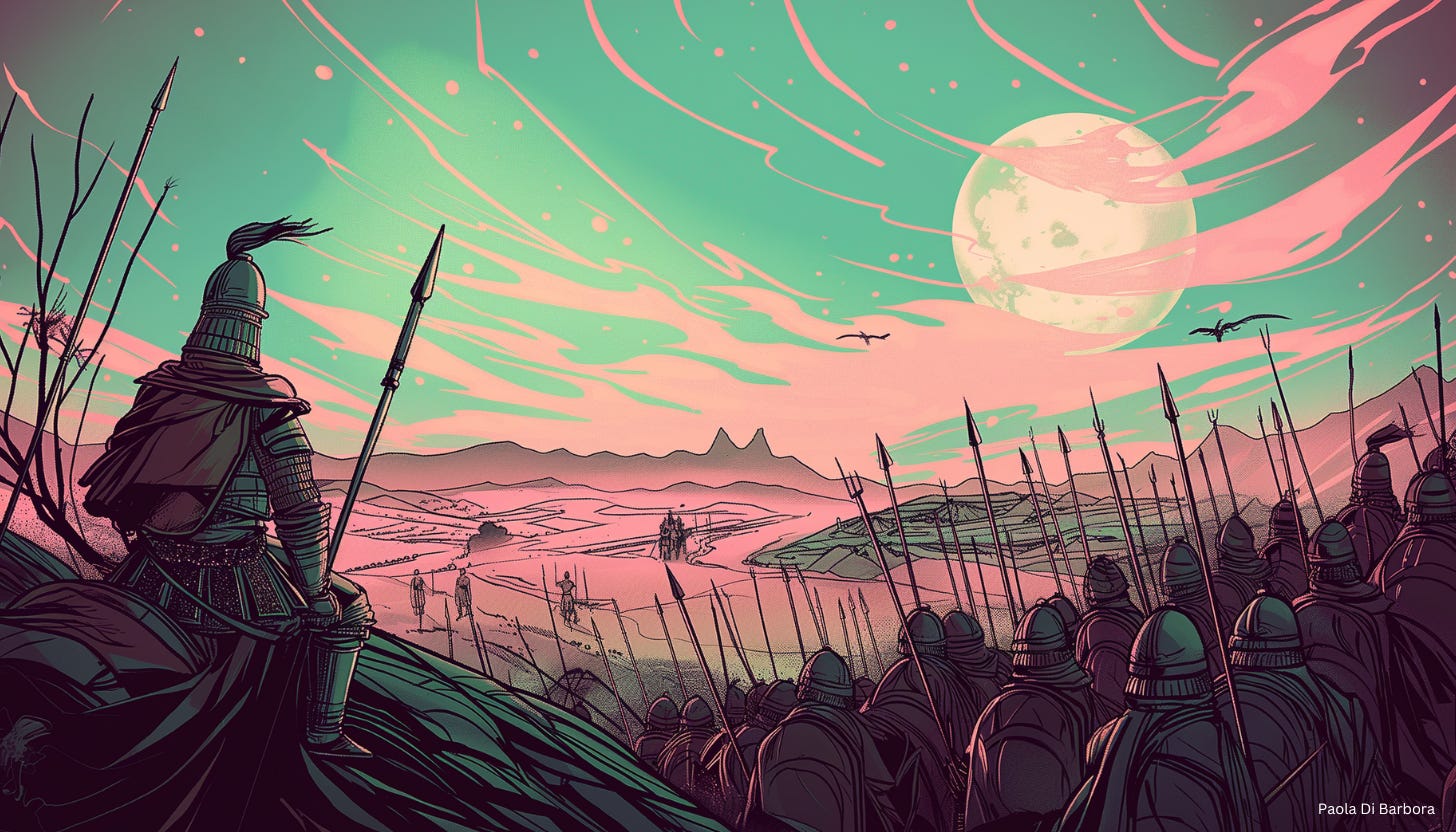 Ancient Chinese army heading off to meet the enemy.