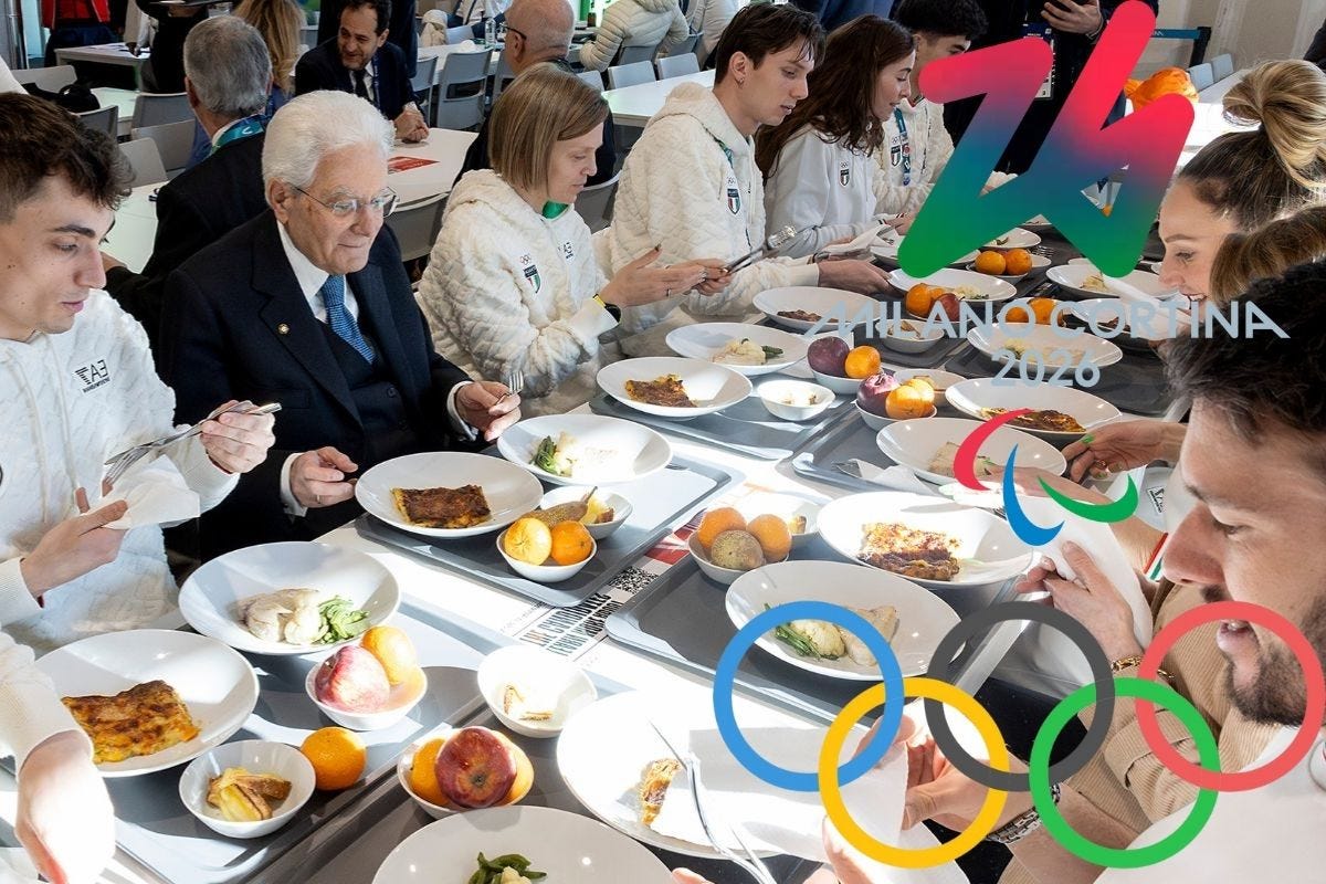 President Sergio Mattarella with young athletes at Milan Cortina 2026