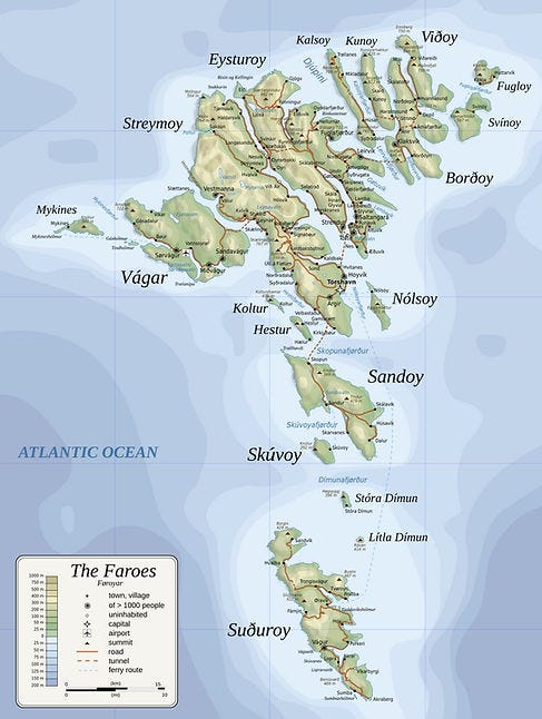 Kort af Færeyjum. Kort af Færeyjum.