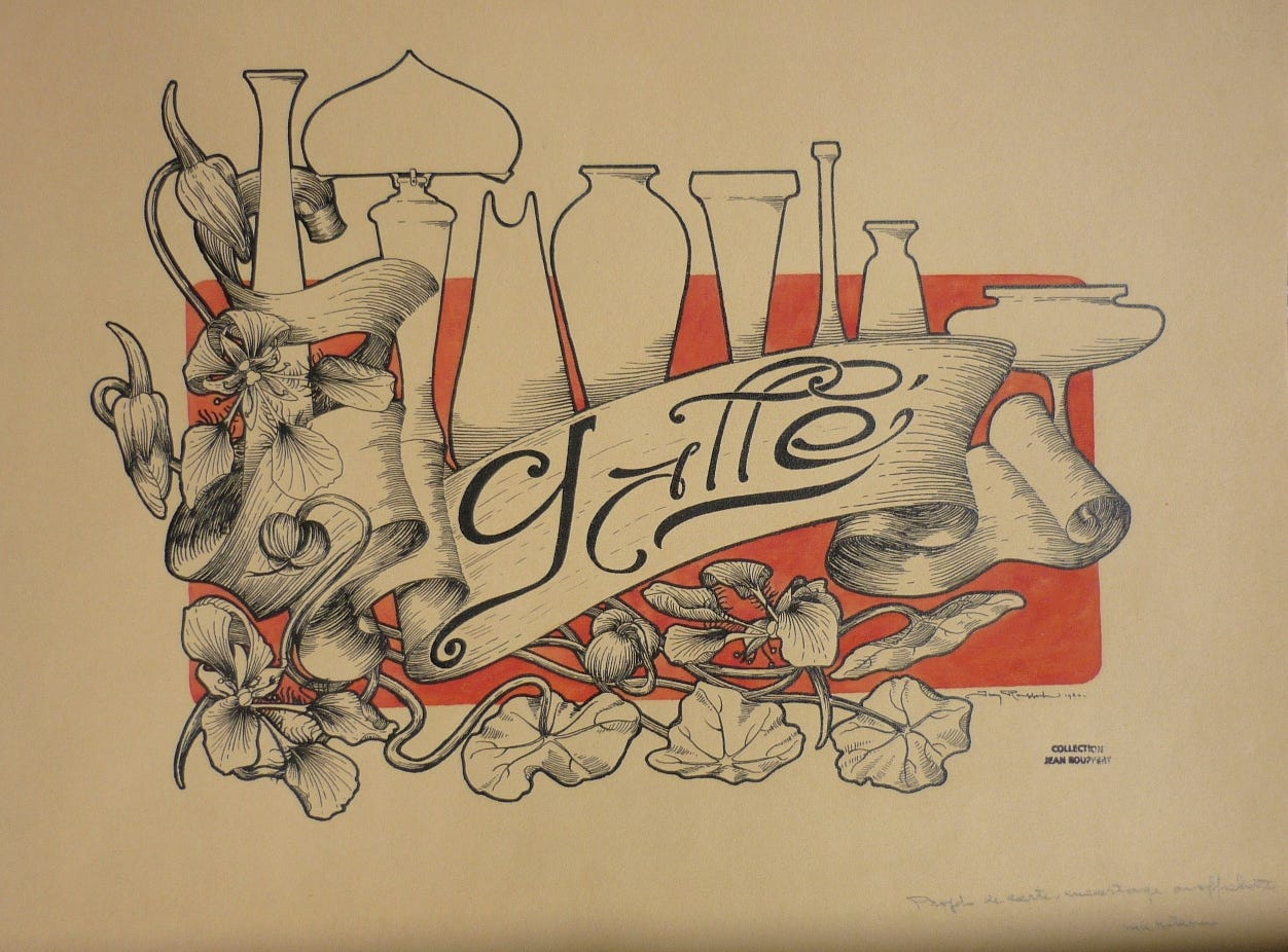 Jean Rouppert, Project for a Gallé advertisement flyer, ink on paper, 1919 (private collection). Jean Rouppert, Project for a Gallé advertisement flyer, ink on paper, 1919 (private collection).