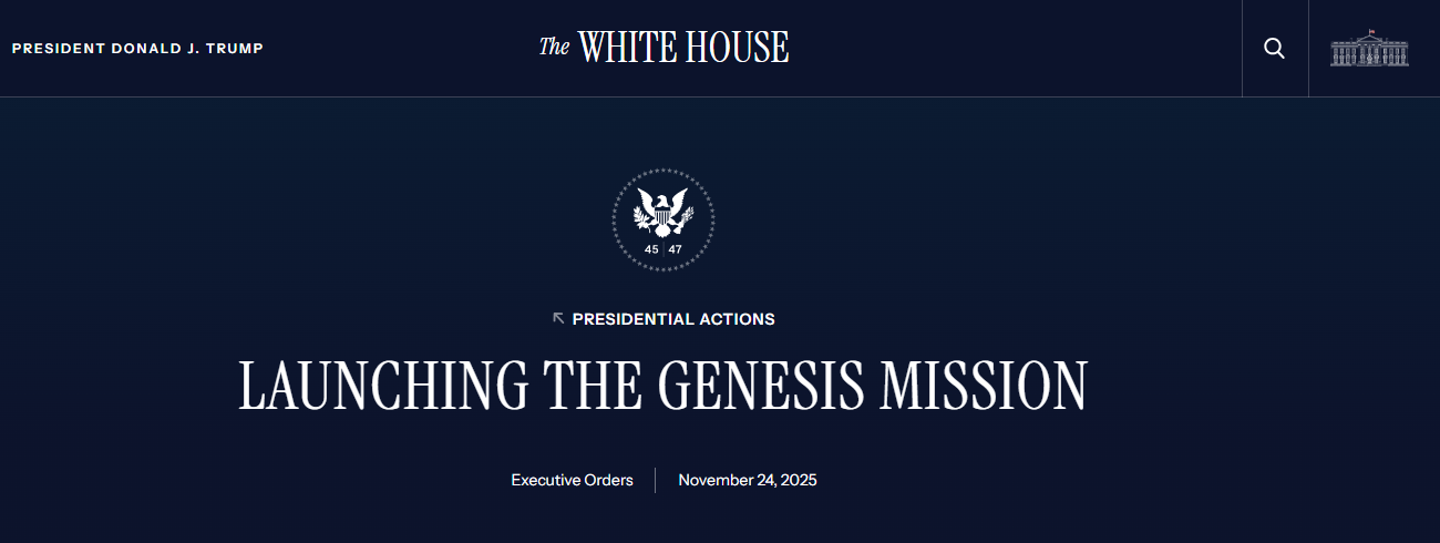 行政命令啟動「創世紀任務」（Genesis Mission）