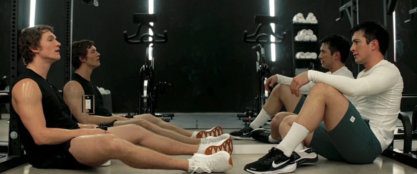 In Heated Rivalry Ilya and Shane stare each other out aftre a vaguely hot workout In Heated Rivalry Ilya and Shane stare each other out aftre a vaguely hot workout