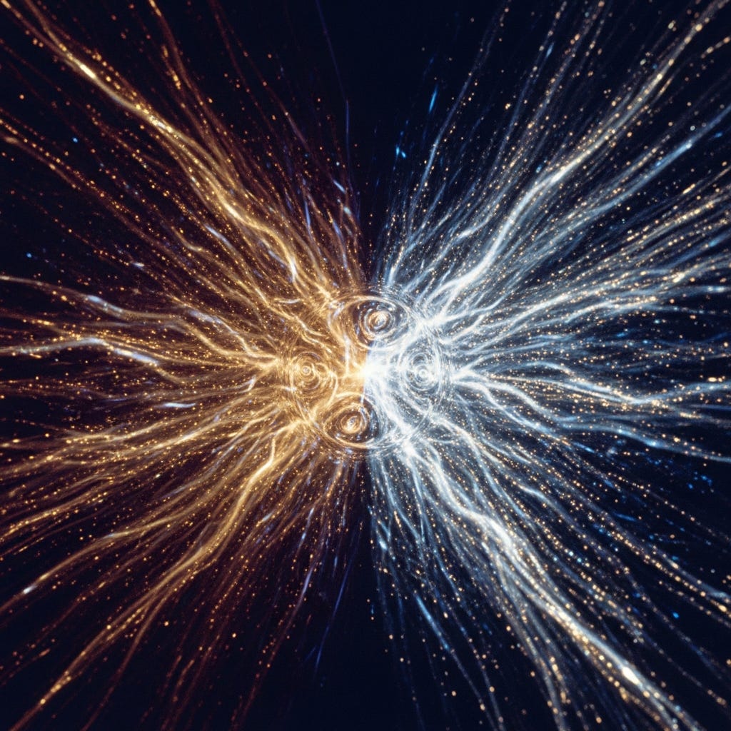 A photorealistic macro shot of luminous, shifting energetic currents, depicting a dramatic transition from dense dark amber and deep indigo to vibrant iridescent gold and sapphire light, reminiscent of an alchemical transformation on 35mm film.