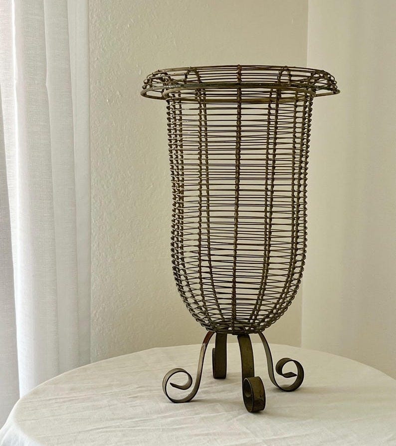 French Wire Footed Metal Urn Planter image 1