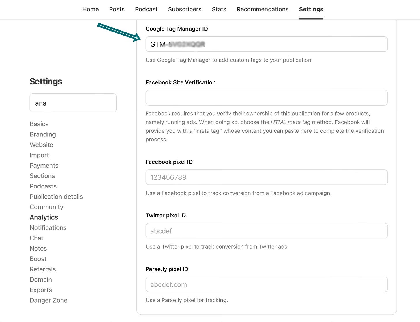 Add your Google Tag Manager code to Substack