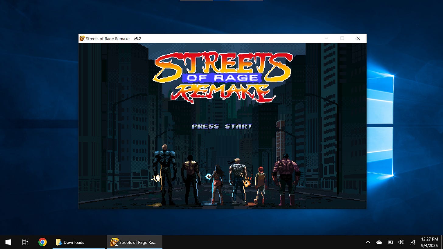 Streets of Rage Remake on a window on a Windows 10 PC.