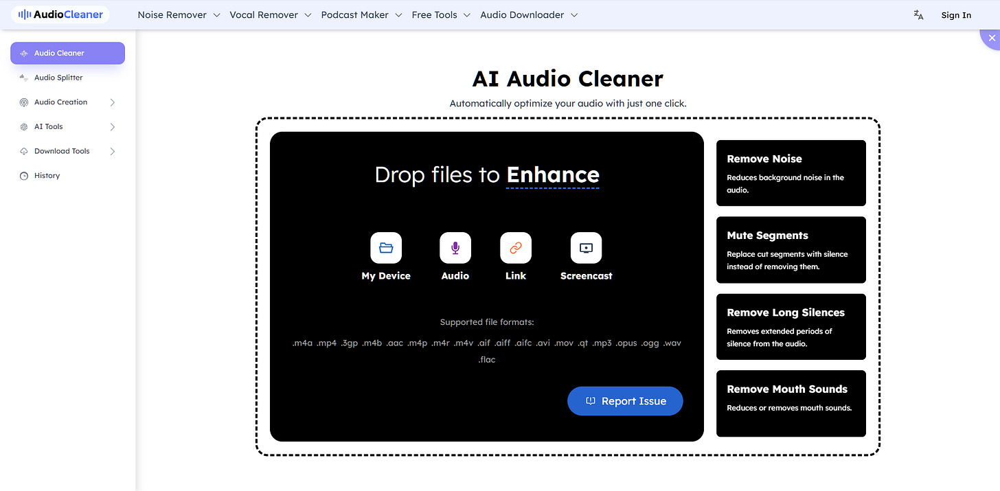 Audiocleaner dashboard