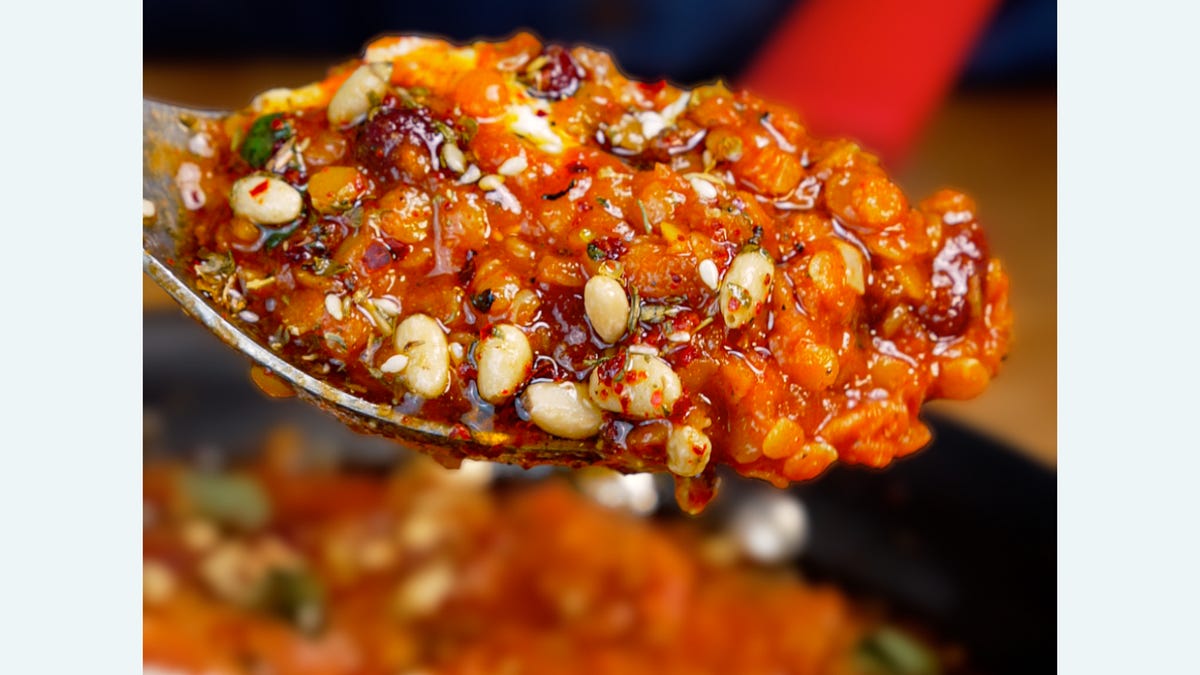Fire Roasted Tomato Lentils w/ Zippy Za'atar Pine Nuts
