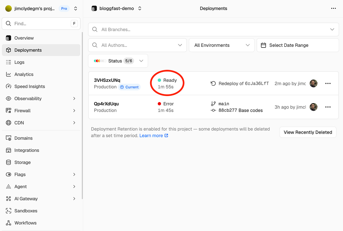 Build successful for BloggFast in Vercel. Image by Jim Clyde Monge