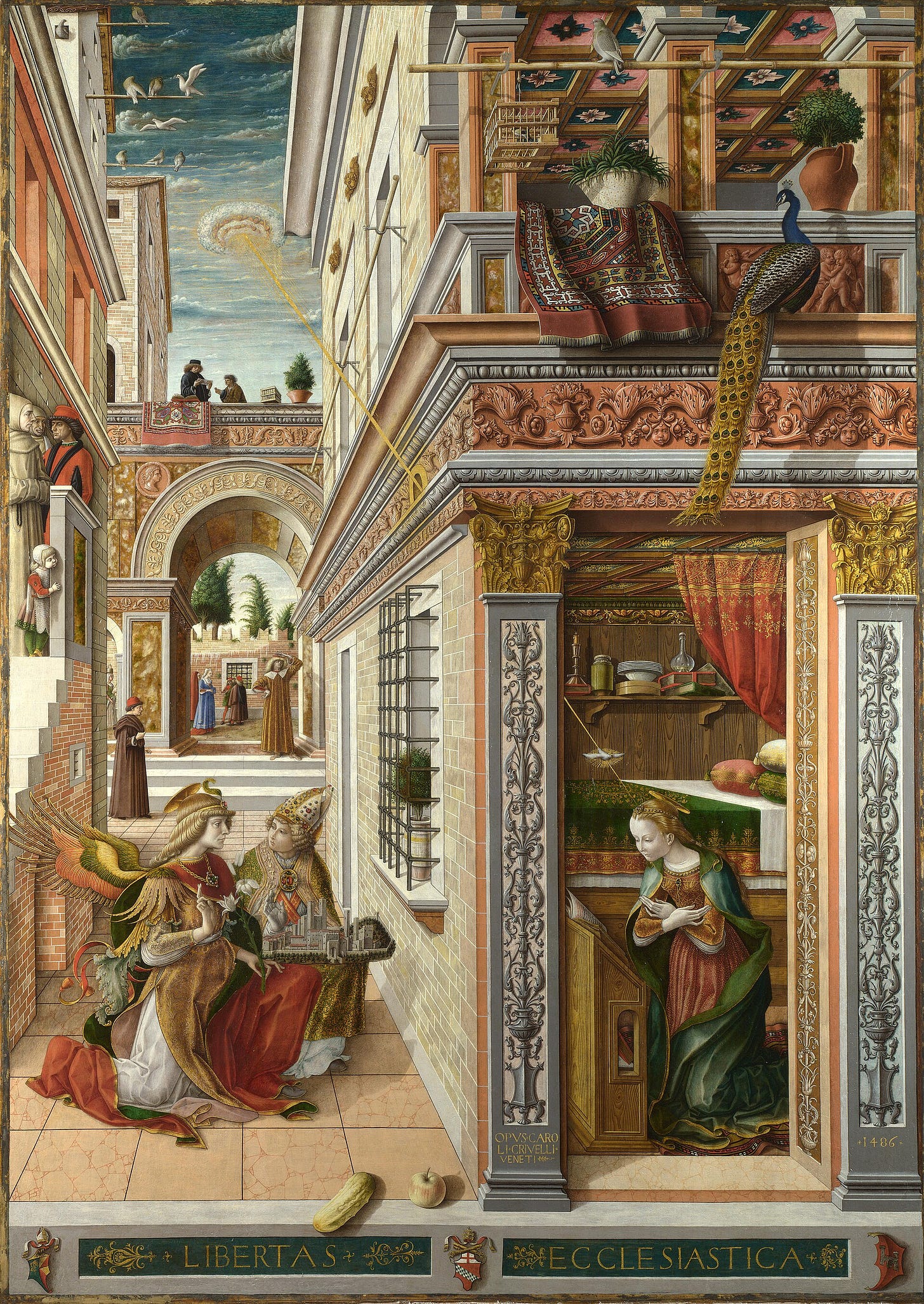 Carlo Crivelli, The Annunciation, with Saint Emidius, 1486. National Gallery, London. Carlo Crivelli, The Annunciation, with Saint Emidius, 1486. National Gallery, London.
