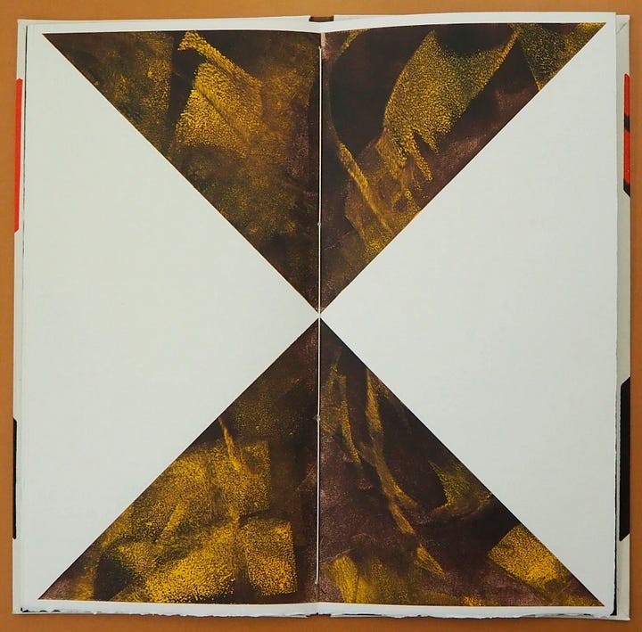 Alberto Blanco, Book of Equis, Monotypes by Nacho Gallardo Larrea (“El Nacho”), Intagrafia, San José del Cabo, 2012, Letterpress printed with Bembo Roman and Bembo Roman Italic types, Printed on Rives BFK paper, Edition of 50 plus 15 artists’ proofs (P.A. 1-15) [Photo: Books On Books Collection. © Alberto Blanco and Nacho Gallardo Larrea (“El Nacho”)]