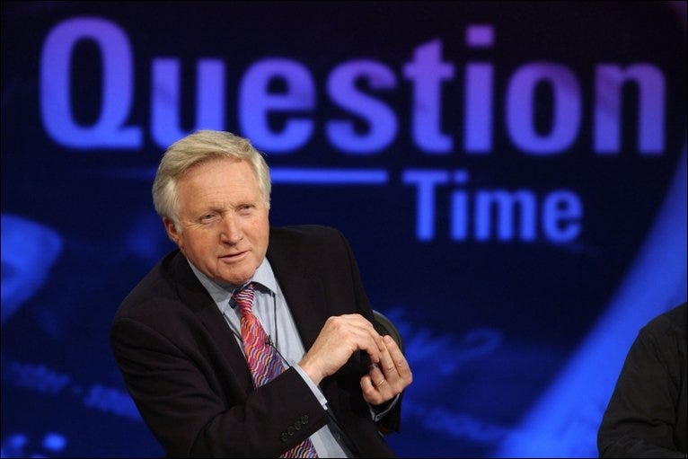 Dimbleby on BBC's "Question Time" Image-BBC Dimbleby on BBC's "Question Time" Image-BBC
