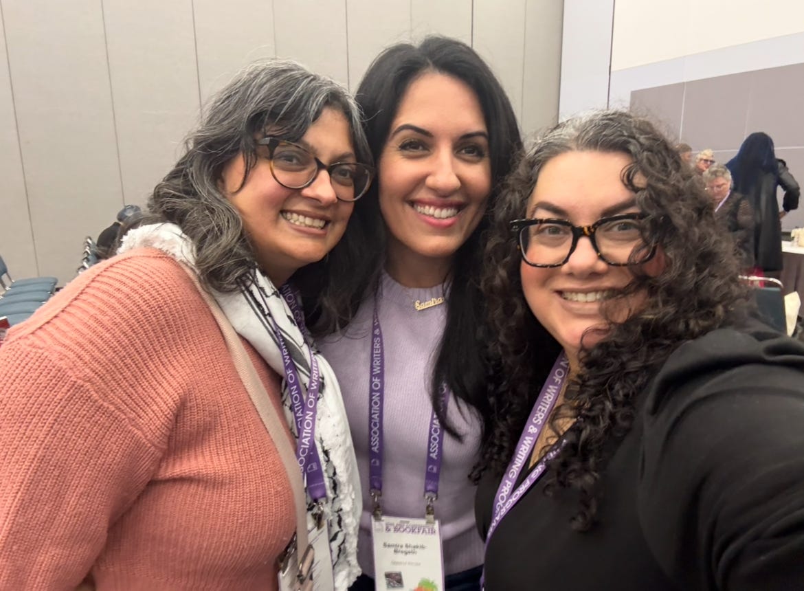 Photo of old high school friends, Nisha, Samira, and Andrea