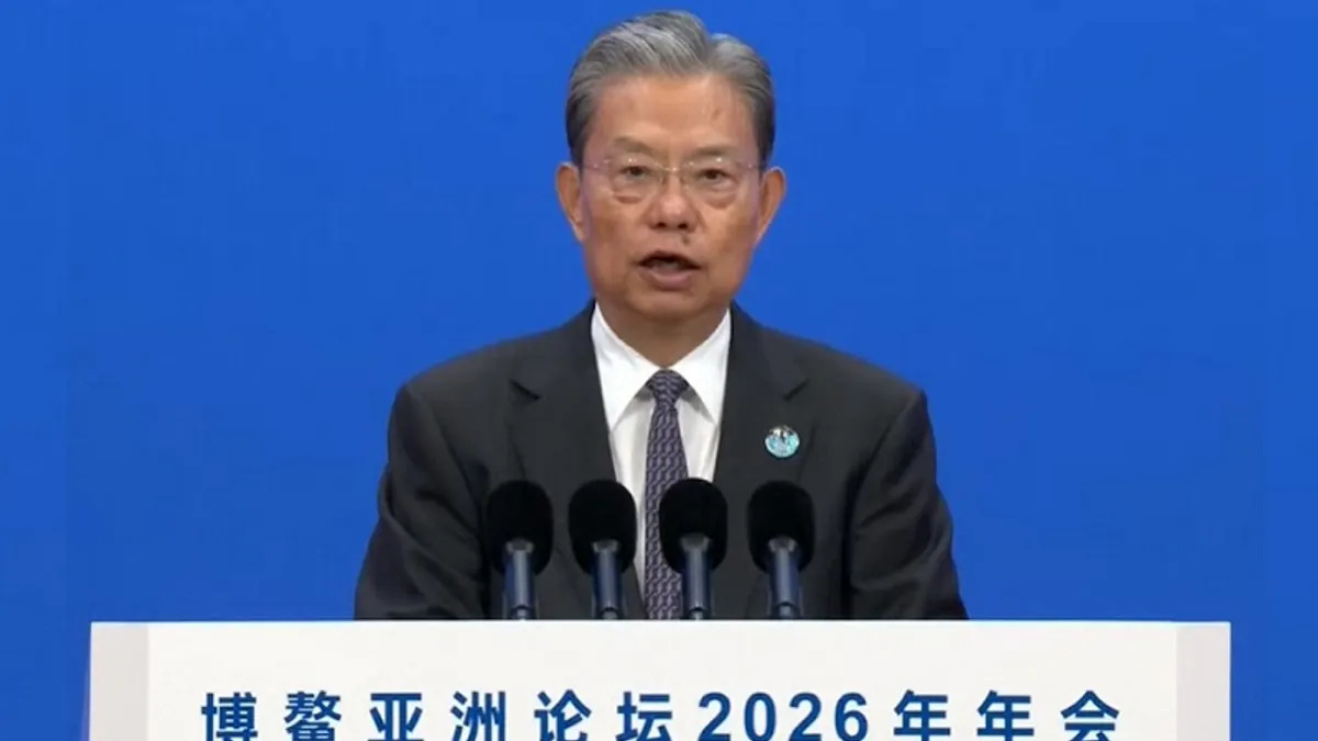 大陸全國人大委員長趙樂際出席博鰲亞洲論年會並發表致詞。（視頻截圖）