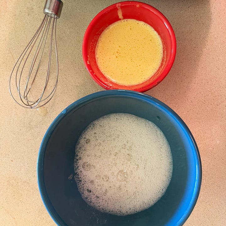 Bowls and jars of egg foam