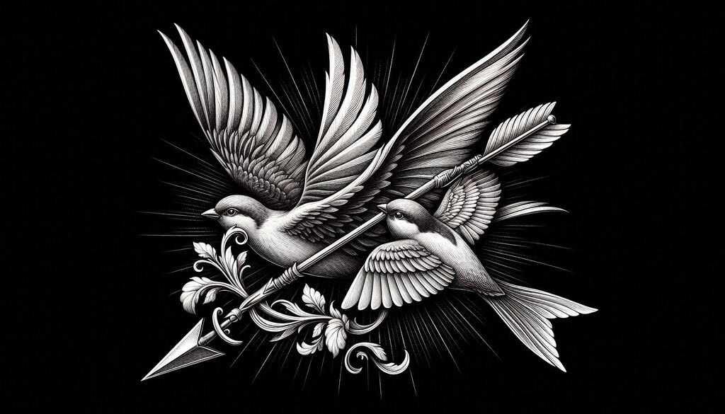 arrow and sparrow flying side by side