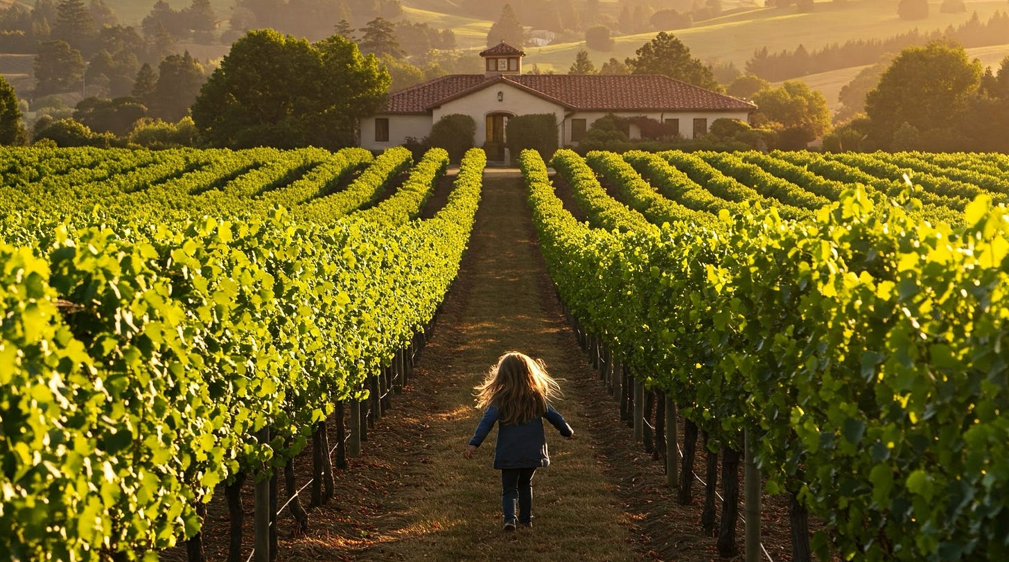 AI generated image of a child in a vineyard… for fun illustrative purposes.