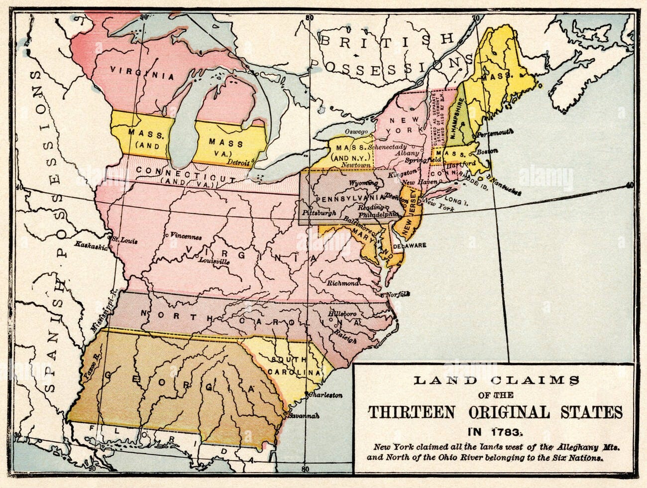 Map showing land claims of the thirteen original states 1783 Stock ... Map showing land claims of the thirteen original states 1783 Stock ...