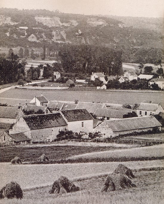 View of Giverny from a vintage postcard, Musee d'Art Americain Giverny Vintage postcard image of a view of Giverny