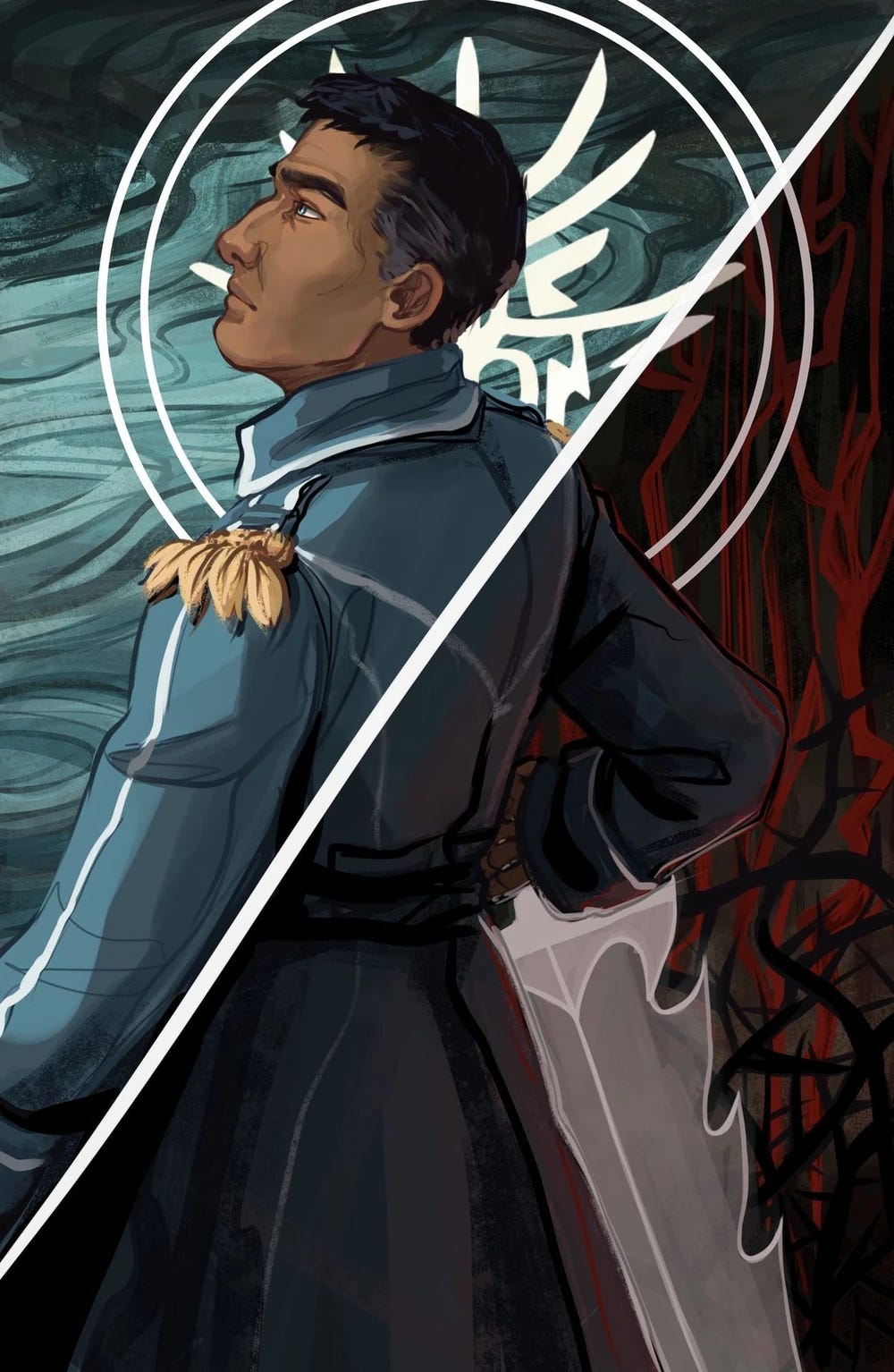 Dalinar is split into his aspects of Honour and Odium, but is facing the light hopefully.