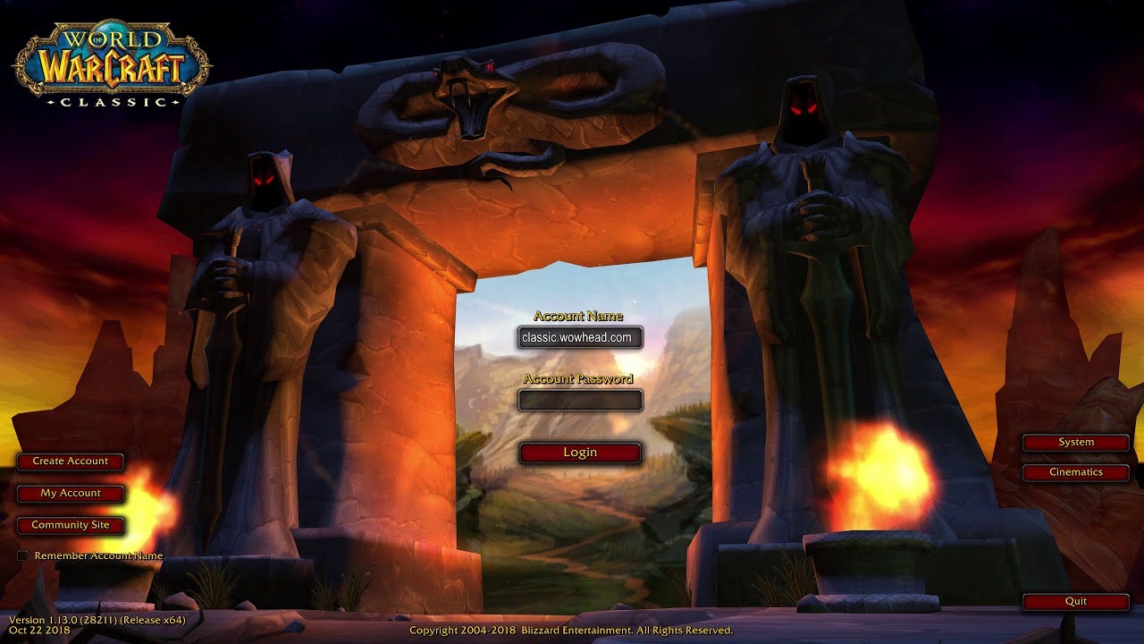 World of Warcraft Classic Login Screen - YouTube