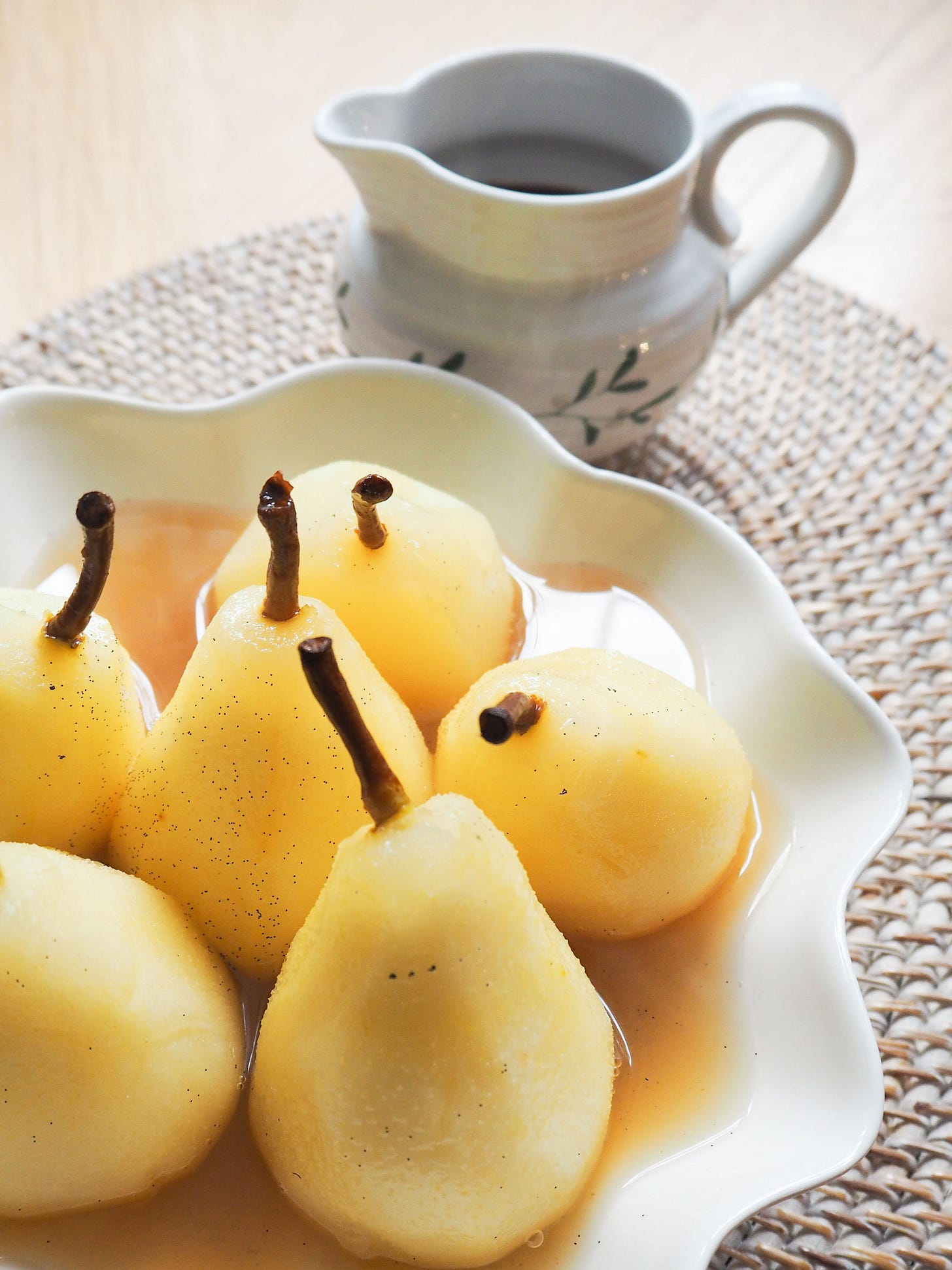 Vanilla Poached Pears in a bowl