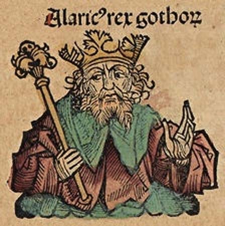 King Alaric. Illustration from the Nuremberg Chronicle (1493)(Public Domain) King Alaric. Illustration from the Nuremberg Chronicle (1493)(Public Domain)