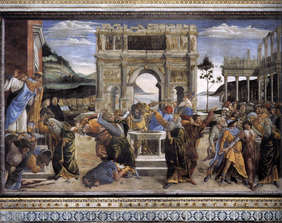 The Punishment of Korah and the Stoning of Moses and Aaron by BOTTICELLI,  Sandro