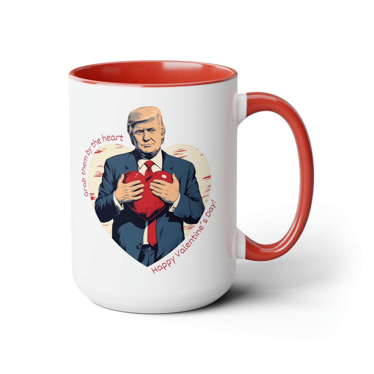 LIMITED EDITION: Grab Them By The Heart Trump Valentine's Day Two-Tone Coffee Mugs, 15oz