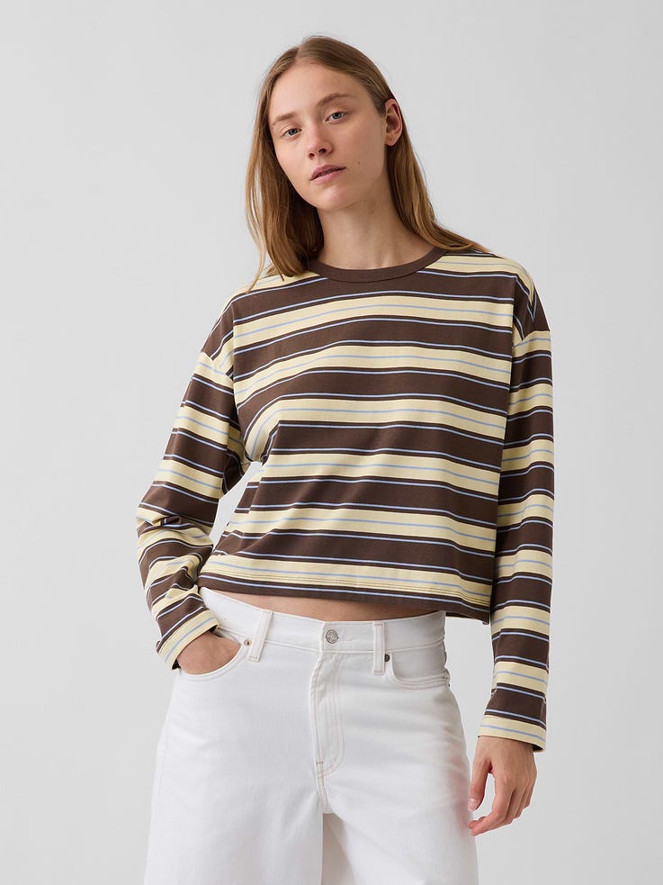 Image number 1 showing, Knit Oversized Crop T-Shirt