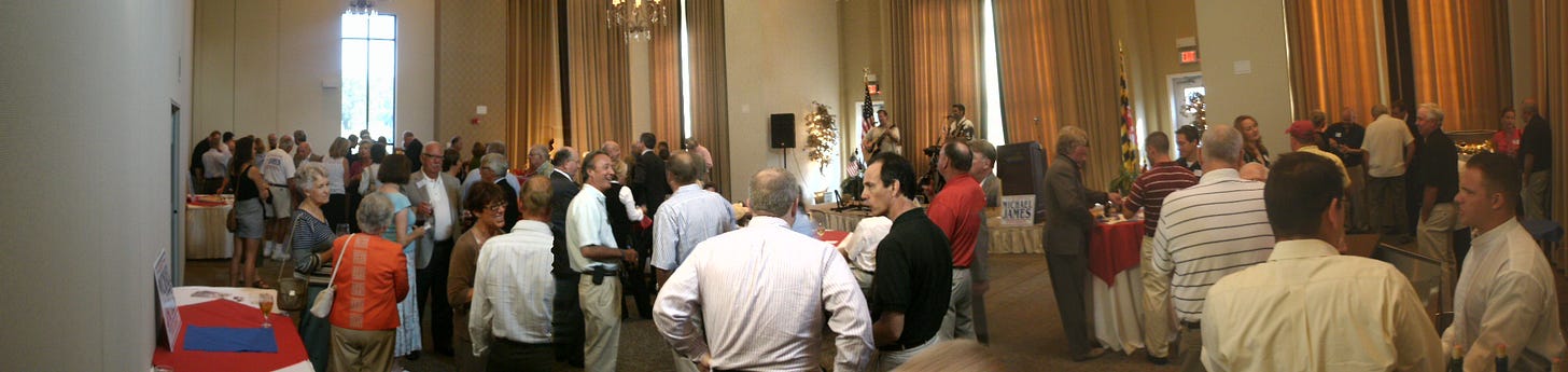 It looked like well over 75 people were in attendance for Michael James's fundraiser last night. It looked like well over 75 people were in attendance for Michael James's fundraiser last night.