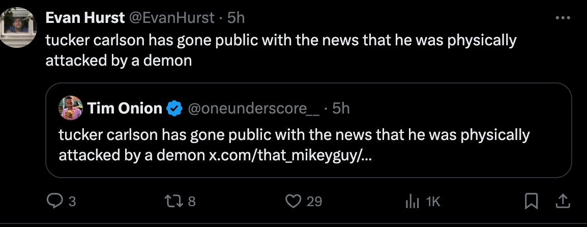 ucker carlson has gone public with the news that he was physically attacked by a demon ucker carlson has gone public with the news that he was physically attacked by a demon