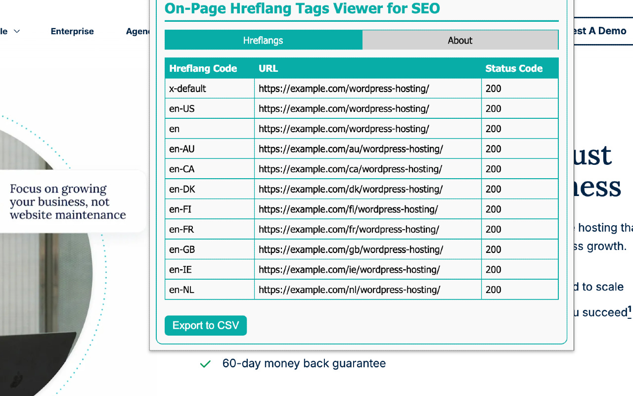 Elemento multimedia 1 (captura de pantalla) de On-Page Hreflang Tags Viewer for SEO