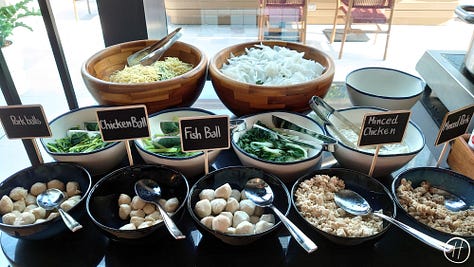 Food offerings at Moxy breakfast buffet