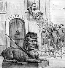 TV Imperial - Charge da época do governo de Floriano Peixoto Na arte, o  Presidente Floriano, como uma espécie de esfinge, e logo atrás dele o  dinheiro do Tesouro Nacional (do mesmo