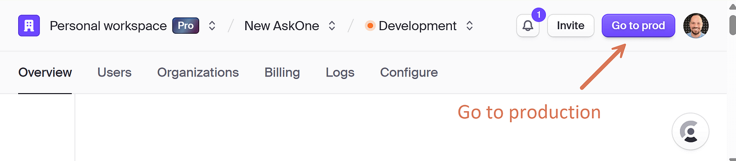 Clerk > Go to production Clerk > Go to production