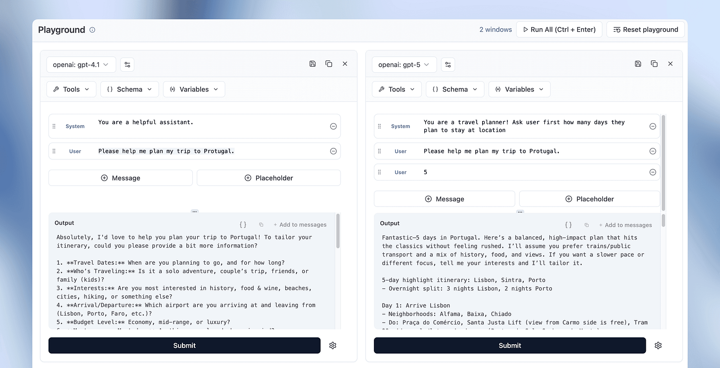 Langfuse playground interface for testing prompts and models Langfuse playground interface for testing prompts and models