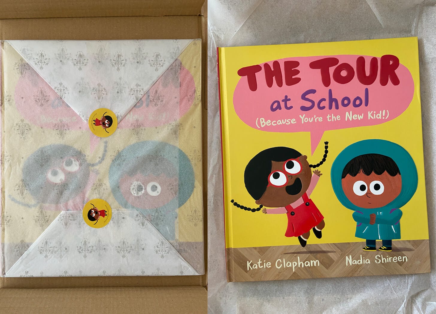 Photo of cover of picture book The Tour at School, written by Katie Clapham and illustrated by Nadia Shireen