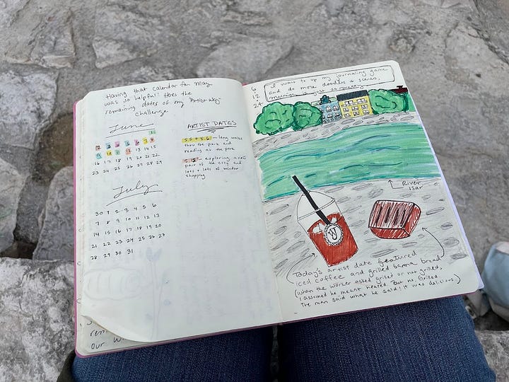 pictures of journals, museum, park -- examples of artist way dates
