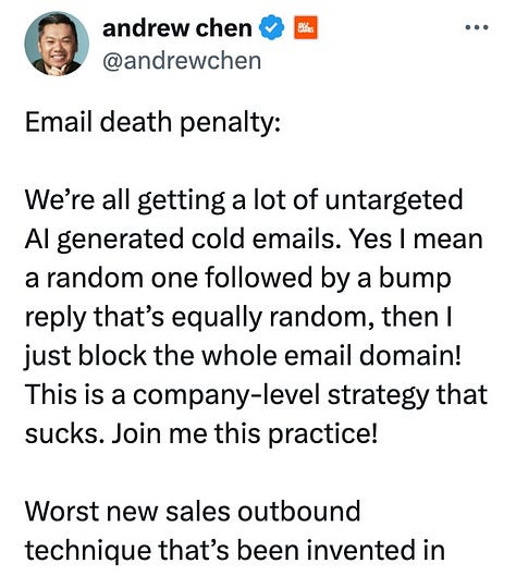 Screenshots of tweets from silicon valley leaders about how they're impacted by AI slop