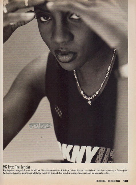 Scans from article "The Female MC Hall of Fame" from the October 1997 issue of The Source magazine. Scans by Rap Style Archeology