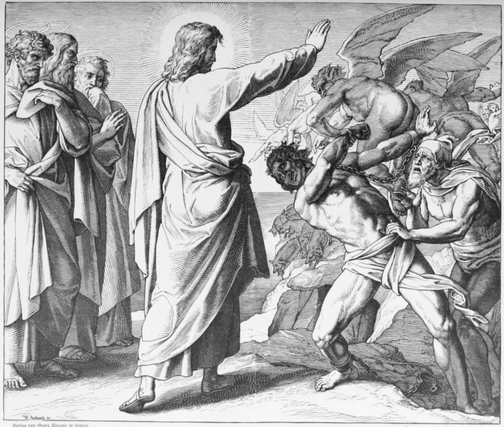 Jesus casts out the devils” by Julius Schnorr von Carolsfeld (1794–1872).