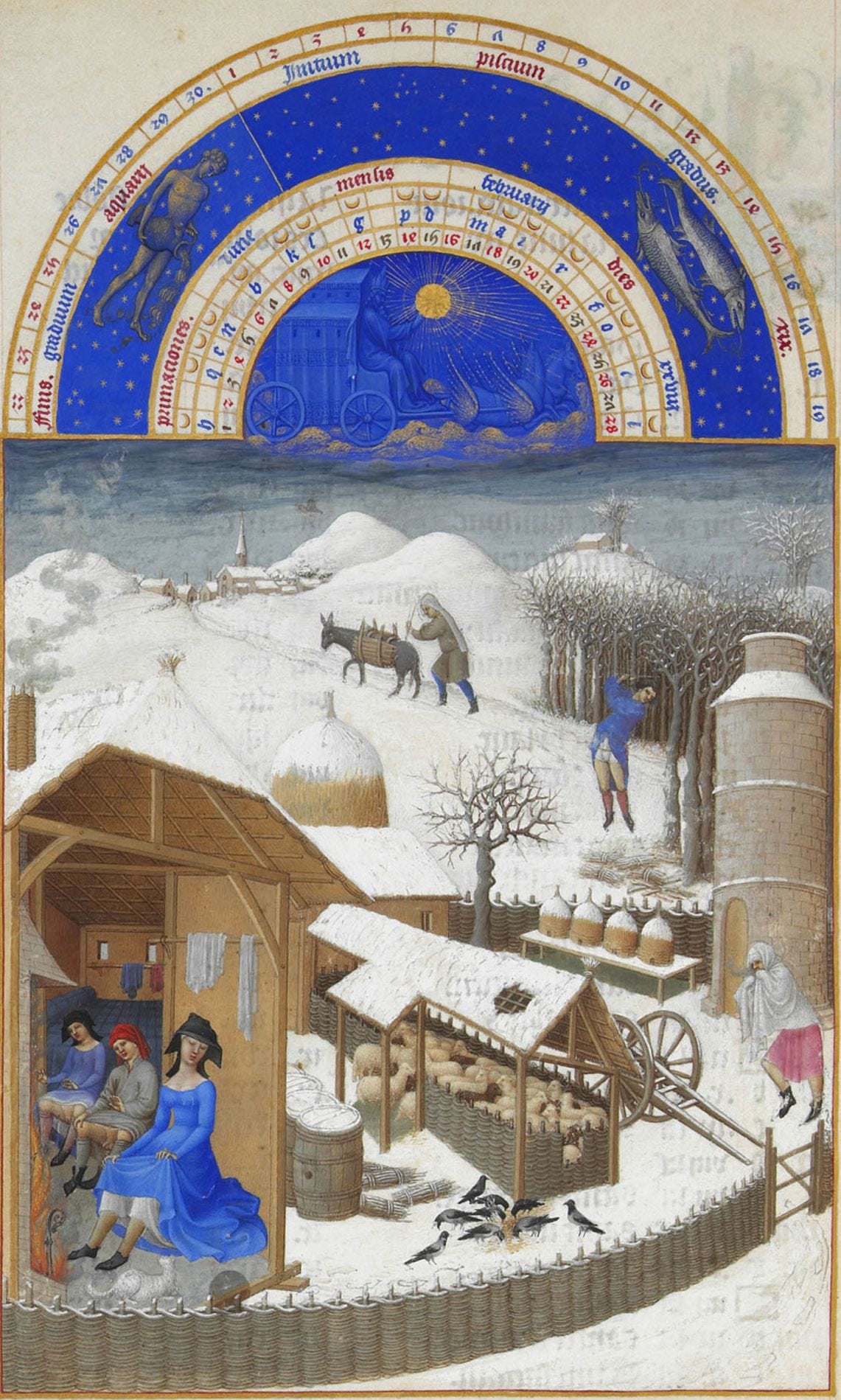 Limbourg Brothers, Tres Riches Heures, February, about 1416 Limbourg Brothers, Tres Riches Heures, February, about 1416