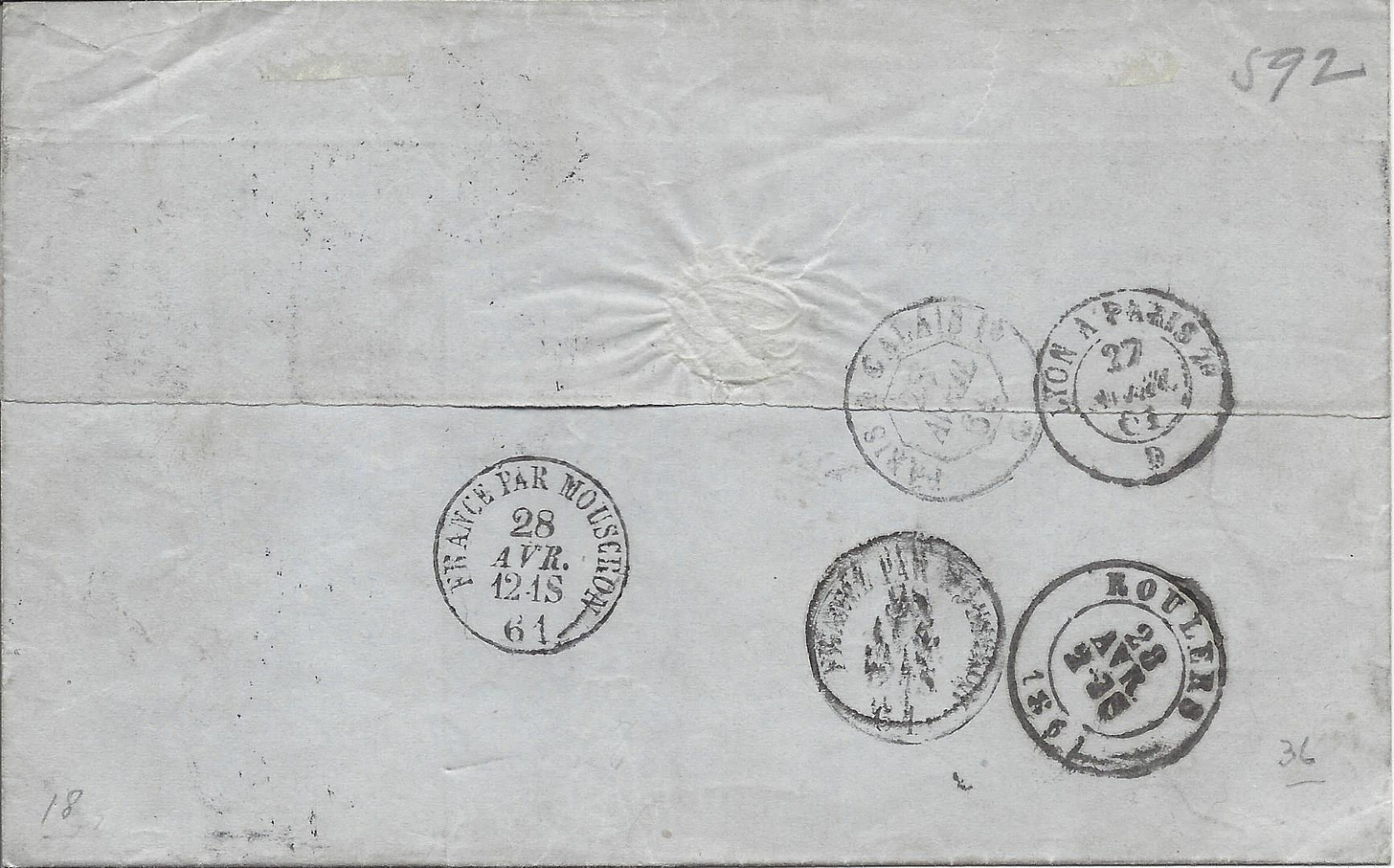 Back of the France to Belgium folded letter