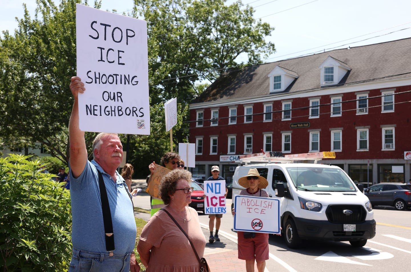 Joe Corriveau demonstrates against ICE yestwest in Biddeford, Maine.
Joe Corriveau demonstrates against ICE yestwest in Biddeford, Maine.