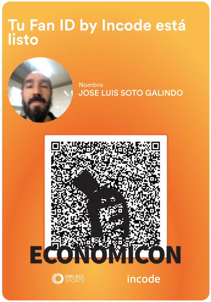 El registro Fan ID que tramité el 26 de mayo, con el logotipo de Economicón encima.