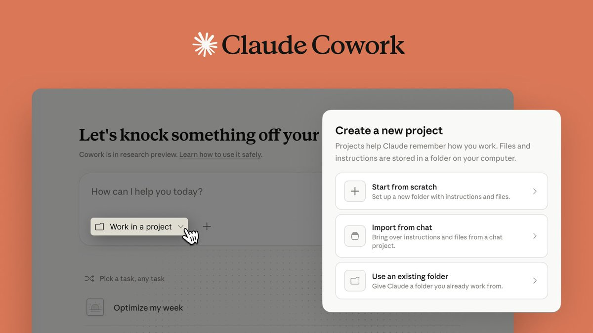 Projects are now available in Cowork. Keep your tasks and context in one  place, focused on one area of work. Files and instructions stay on your  computer. Import existing projects in one